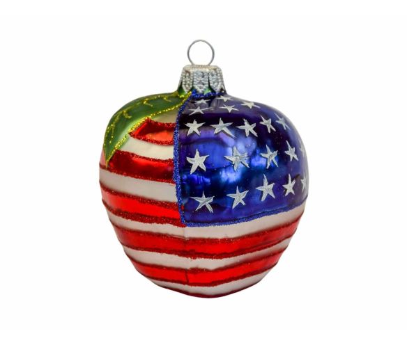 Boule de Noël en forme de pomme à l'emblème de l'Amérique et la Big Apple.