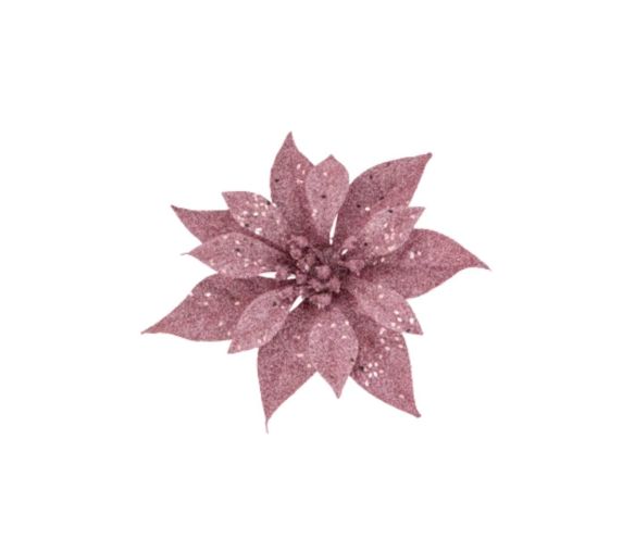 Fleur poinsettia rose pailletée brillante clip métallique décoration sapin Noël D18cm
