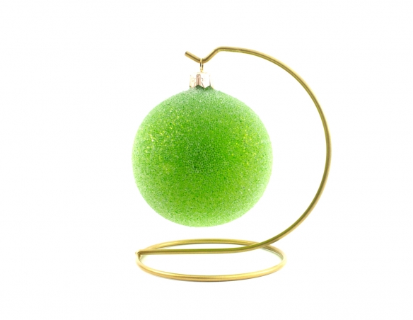 Boule de Noël vert pomme en verre soufflé recouverte de petites billes transparentes en verre. Diamètre 8cm.