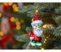 Voir la slide Boule de Noël lutin rouge et vert avec bonnet rouge à pois blancs, verre soufflé décoré à la main. Hauteur : 10cm