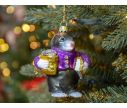 See slide Suspension de Noël taupe grise et mauve en verre soufflé, made in Europe. Hauteur : 10cm
