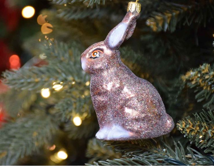 Boule de Noël originale lapin brun en verre soufflé, peint à la main. Made in Europe, Hauteur : 10cm