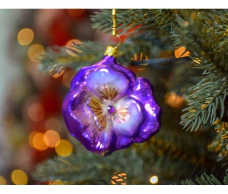 Suspension fleur pensée mauve verre soufflé D7cm