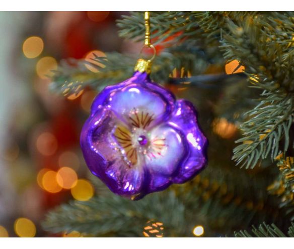 Suspension fleur pensée mauve verre soufflé D7cm