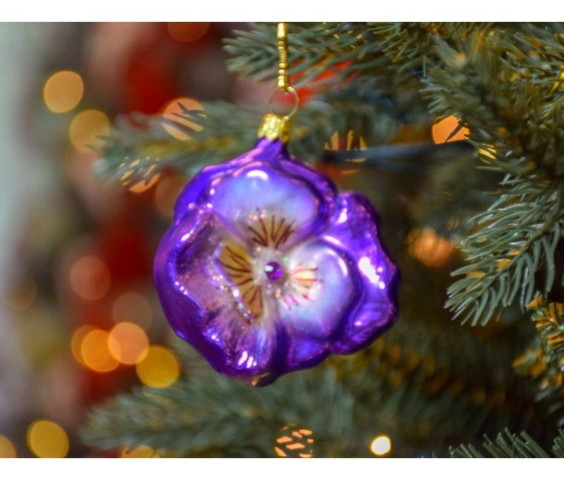 Suspension fleur pensée mauve verre soufflé D7cm