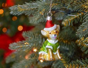 Suspension de Noël petit Chihuahua avec pull vert et bonnet de Noël. Décoration à suspendre sur le sapin de Noël, made in Europe