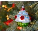 See slide Suspension de Noël cupcake blanc et rouge, verre soufflé H11cm, Made in Europe.