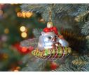 See slide Boule de Noël chat blanc sur son coussin, verre soufflé et peint à la main. Made in Europe, Hauteur 7cm