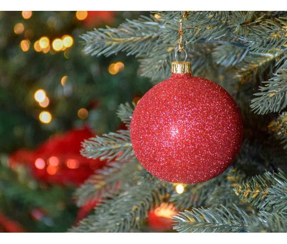 Boule de Noël rouge pailleté D8cm