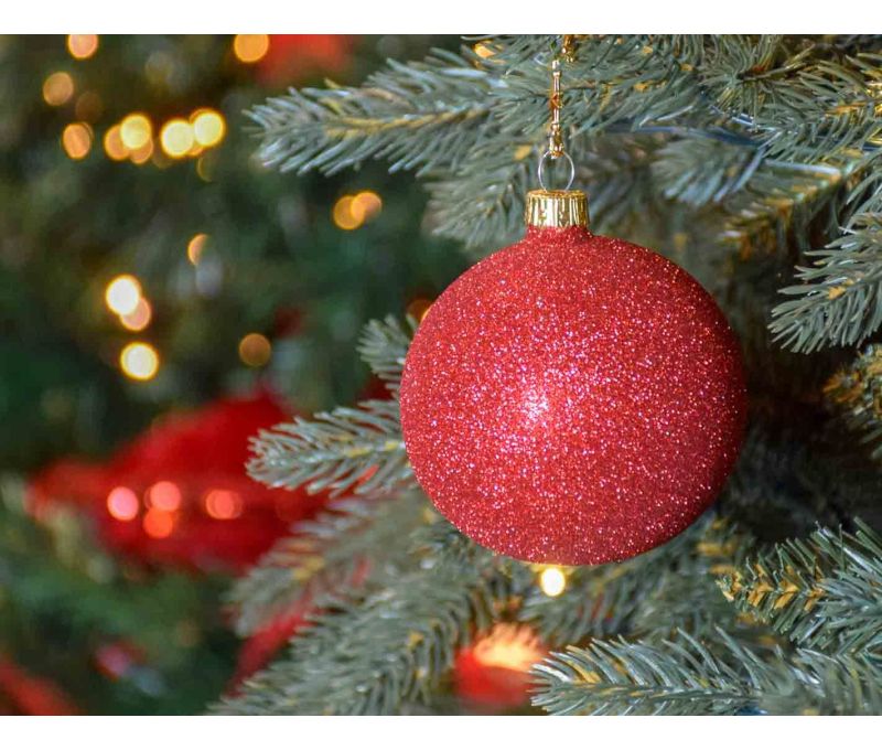 Boule de Noël rouge pailleté D8cm