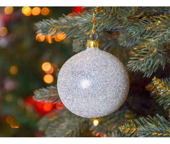Boule de Noël champagne entièrement pailletée verre D8cm