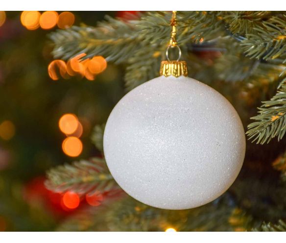 Boule de Noël blanche entièrement pailletée verre D8cm