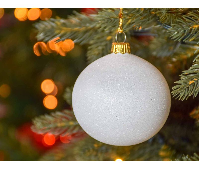 Boule de Noël blanche entièrement pailletée verre D8cm