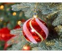 Voir la slide Boule de Noël rouge brillante lignes dorées D8cm
