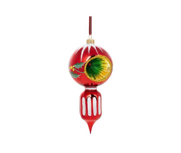 Goutte de Noël rouge vintage verre soufflé réflecteur houx H20cm - Lilosquare