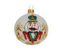 Voir la slide Boule de Noël blanche en verre, décor de casse-noisette entièrement peint à la main. Made in Europe. Diamètre : 8cm