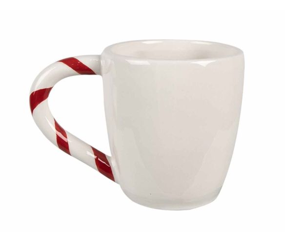 Tasse céramique blanche Noël motifs bonhommes pain d'épices anse rouge 330ml