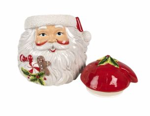Grand pot à biscuit ou décoratif pour votre cuisine en forme de visage du Père Noël avec son bonnet rouge et blanc.