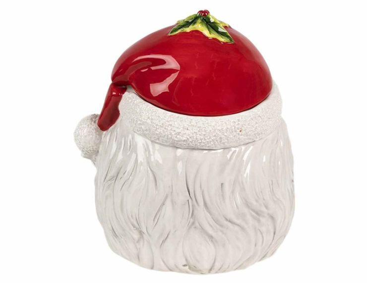 Grand pot à biscuit ou décoratif pour votre cuisine en forme de visage du Père Noël avec son bonnet rouge et blanc.