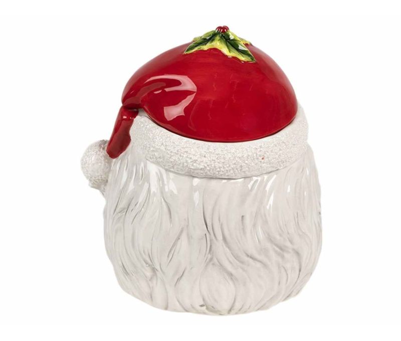 Grand pot à biscuit ou décoratif pour votre cuisine en forme de visage du Père Noël avec son bonnet rouge et blanc.