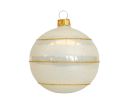 Voir la slide Boule de Noël blanche brillante en verre, décor lignes dorées et paillettes blanches.

Diamètre : 8cm
