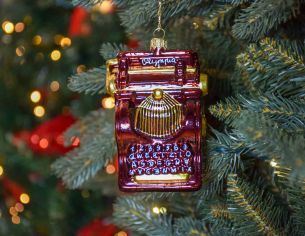 Machine à écrire bordeaux verre soufflé H10cm