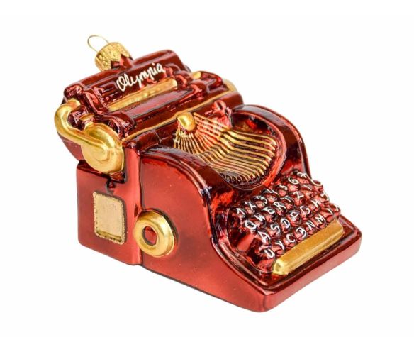 Machine à écrire bordeaux verre soufflé H10cm