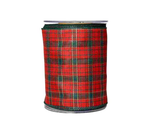 Large ruban de Noël tartan vintage. Fil de fer incorporé dans le bord pour une meilleure tenue. Largeur 15cm x 9 mètres.