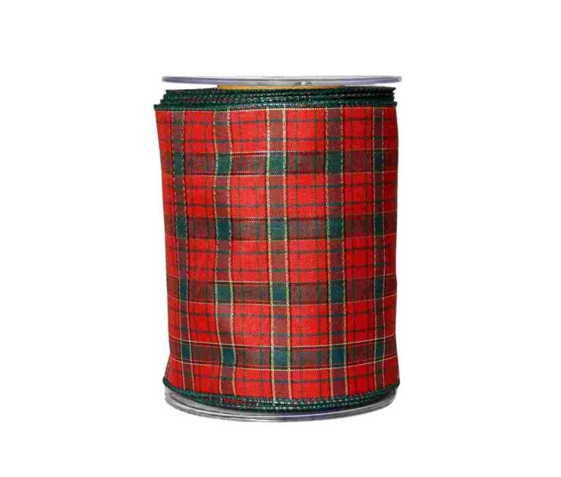 Large ruban de Noël tartan vintage. Fil de fer incorporé dans le bord pour une meilleure tenue. Largeur 15cm x 9 mètres.