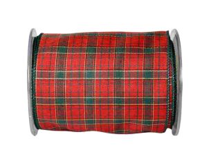 Large ruban de Noël tartan vintage. Fil de fer incorporé dans le bord pour une meilleure tenue. Largeur 15cm x 9 mètres.