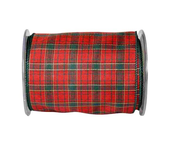 Large ruban de Noël tartan vintage. Fil de fer incorporé dans le bord pour une meilleure tenue. Largeur 15cm x 9 mètres.