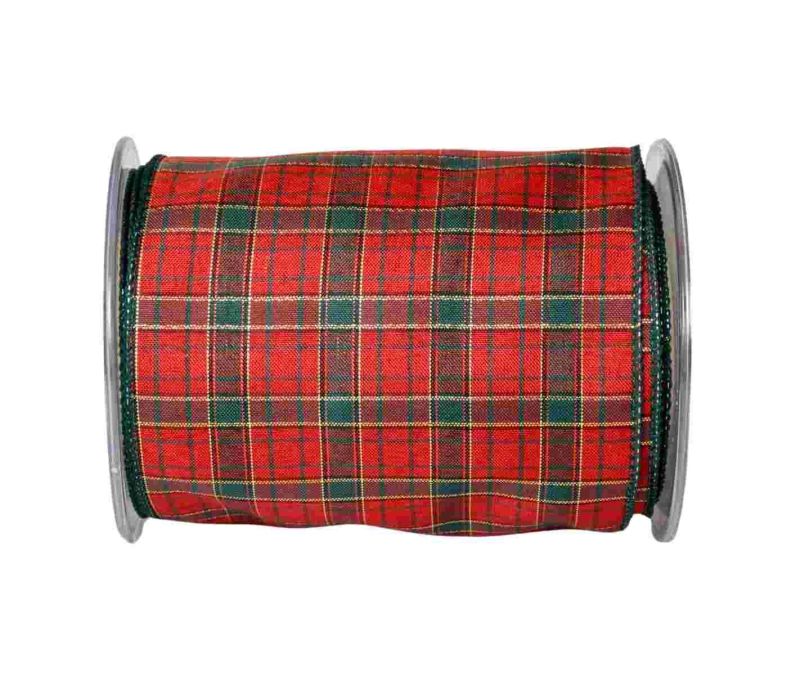 Large ruban de Noël tartan vintage. Fil de fer incorporé dans le bord pour une meilleure tenue. Largeur 15cm x 9 mètres.