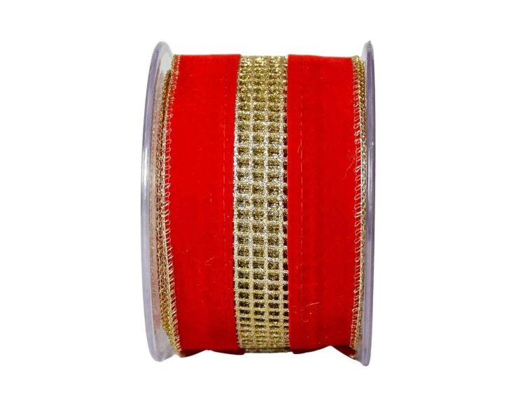 Ruban rouge velours milieu doré 4,5M