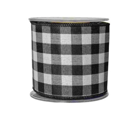 Large ruban damier noir et blanc. Fil de fer intégré, Largeur 10cm - Longueur 4,5mètres.