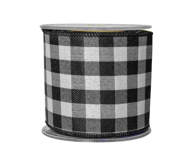 Large ruban damier noir et blanc. Fil de fer intégré, Largeur 10cm - Longueur 4,5mètres.