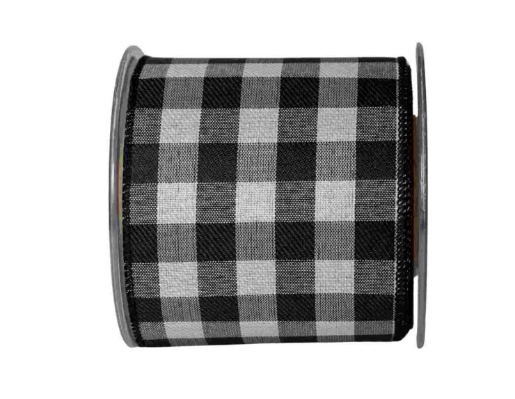 Large ruban damier noir et blanc. Fil de fer intégré, Largeur 10cm - Longueur 4,5mètres.