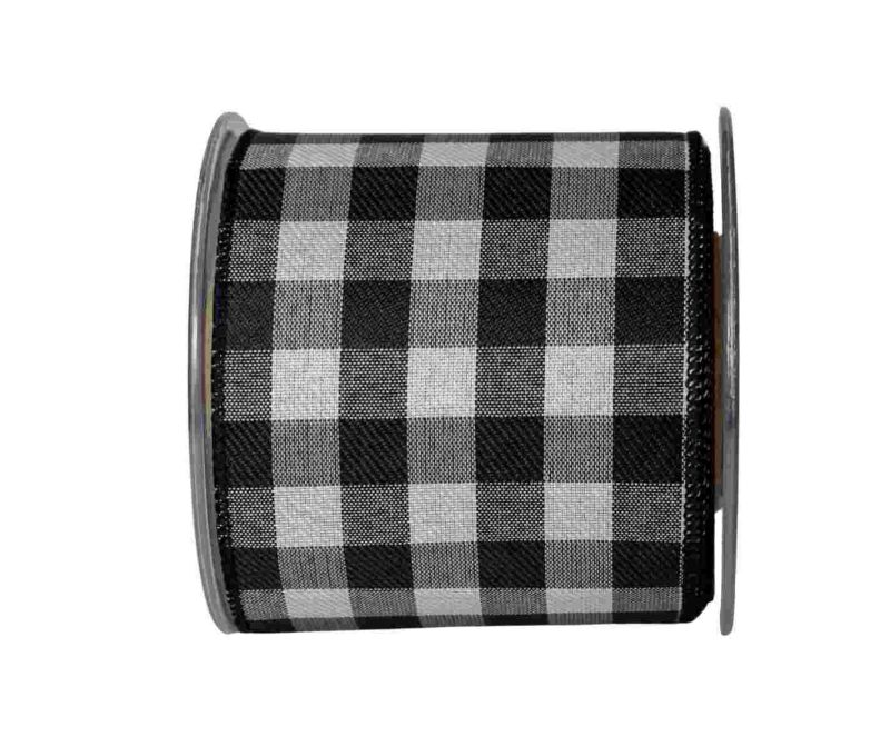 Large ruban damier noir et blanc. Fil de fer intégré, Largeur 10cm - Longueur 4,5mètres.