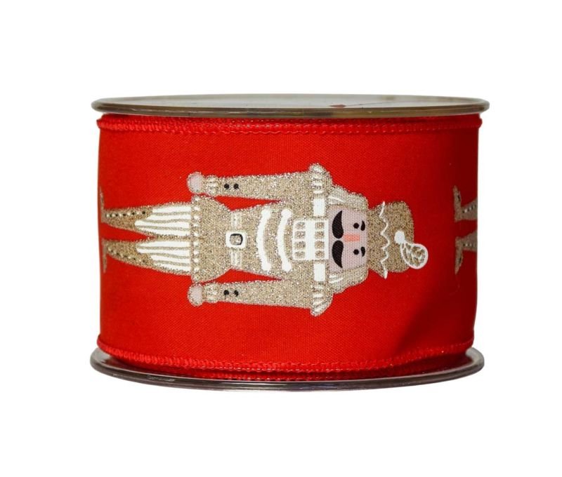 Large ruban de Noël rouge décor casse-noisette doré.

Fil de fer intégré dans le bord pour le manier facilement.