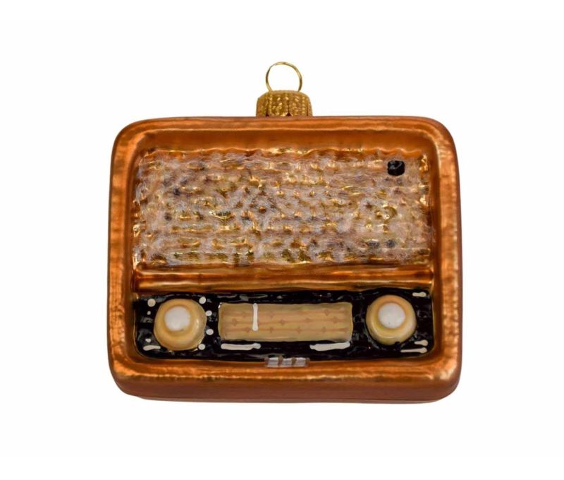 Boule de Noël originale radio vintage en verre soufflé et décorée à la main.