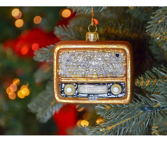 Boule de Noël originale radio vintage en verre soufflé et décorée à la main.