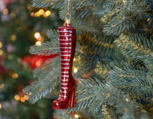 Suspension de Noël originale botte rouge brillant avec strass en verre soufflé.