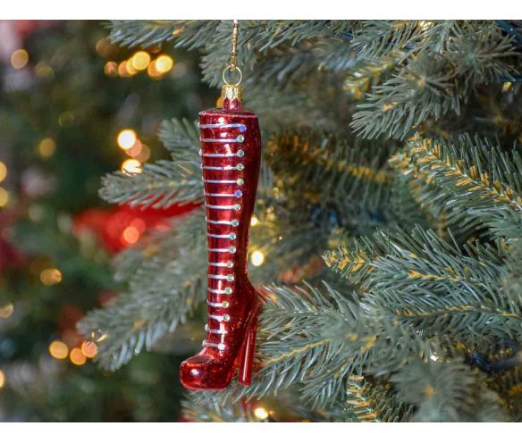 Suspension de Noël originale botte rouge brillant avec strass en verre soufflé.