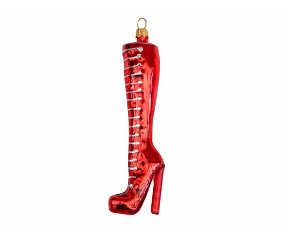Suspension de Noël originale botte rouge brillant avec strass en verre soufflé.