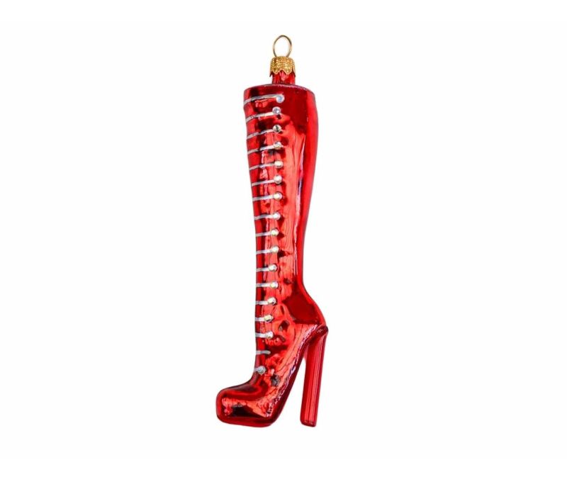Suspension de Noël originale botte rouge brillant avec strass en verre soufflé.