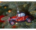Voir la slide Boule de Noël originale voiture ancienne rouge et noire en verre soufflé.