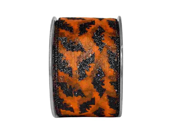 Large ruban pour Halloween orange avec des chauves-souris noires. 
Fil de fer intégré sur les côtés pour utilisation facile. Large ruban pour Halloween orange avec des chauves-souris noires. 
Fil de fer intégré sur les côtés pour utilisation facile.
