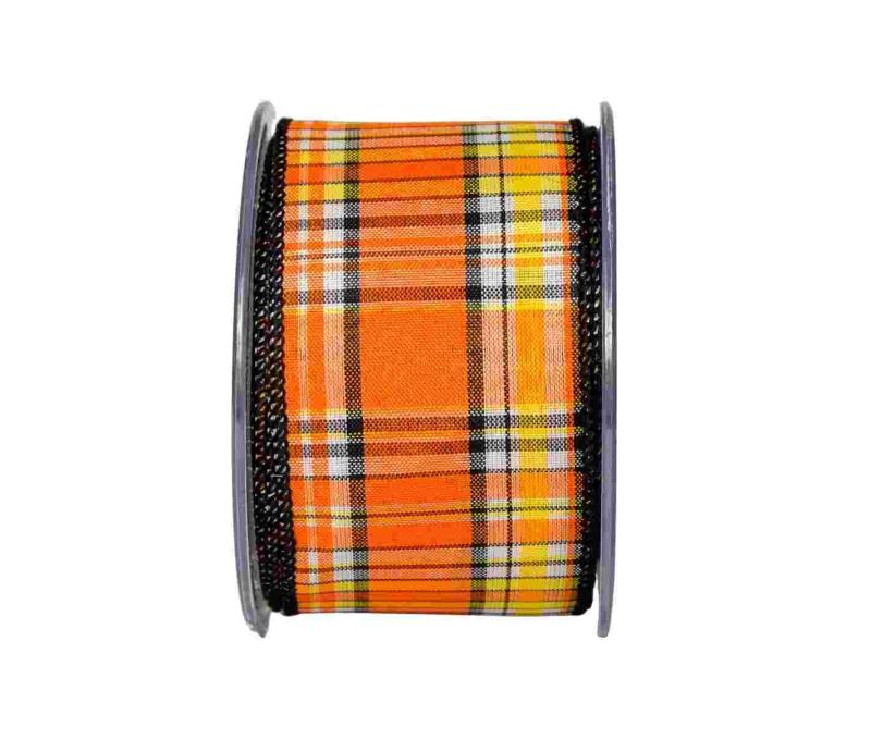 Large ruban pour Halloween damier orange, noir et blanc. 

Fil de fer intégré sur les côtés pour utilisation facile.