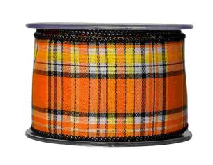 Large ruban pour Halloween damier orange, noir et blanc. 
Fil de fer intégré sur les côtés pour utilisation facile.