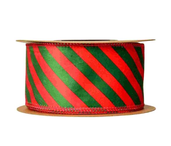 Large ruban de Noël rouge et vert rayé en velours.

Fil de fer intégré dans le bord pour utilisation facile.