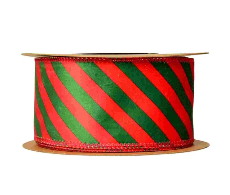 Large ruban de Noël rouge et vert rayé en velours.

Fil de fer intégré dans le bord pour utilisation facile.